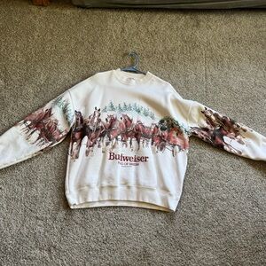 Abercrombie & Fitch White and Brown Graphic Crewneck Sweater